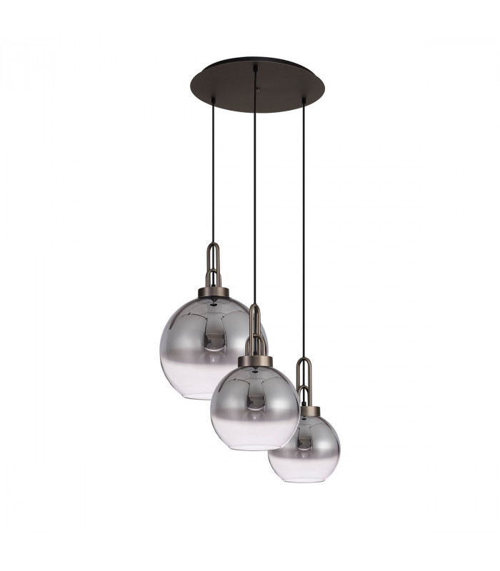 Yorktown 2m Round Ceiling Pendant 3 Light E27 With Various Glasses Antique Silver Smoked Matt Black-4