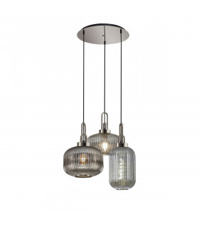 Yorktown 2m Round Ceiling Pendant 3 Light E27 With Various Glasses Polished Nickel Smoked Matt Black-1