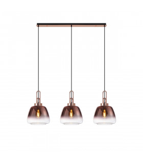 Yorktown Linear Ceiling Pendant 3 Light E27 With 28cm Trapezium Glass Copper Clear Matt Black-1