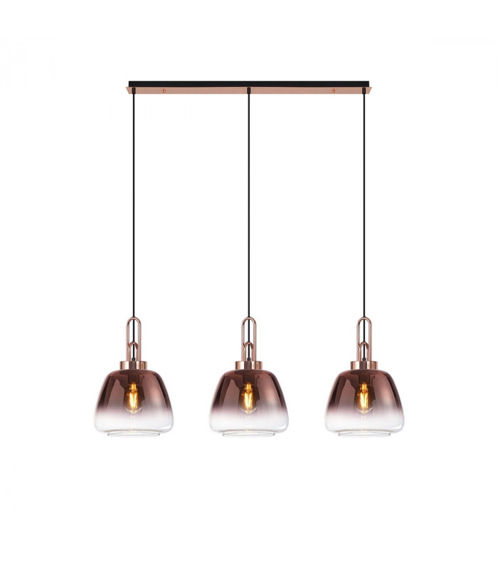 Yorktown Linear Ceiling Pendant 3 Light E27 With 28cm Trapezium Glass Copper Clear Matt Black-1