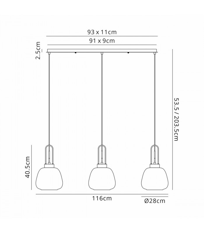 Yorktown Linear Ceiling Pendant 3 Light E27 With 28cm Trapezium Glass Copper Clear Matt Black-2