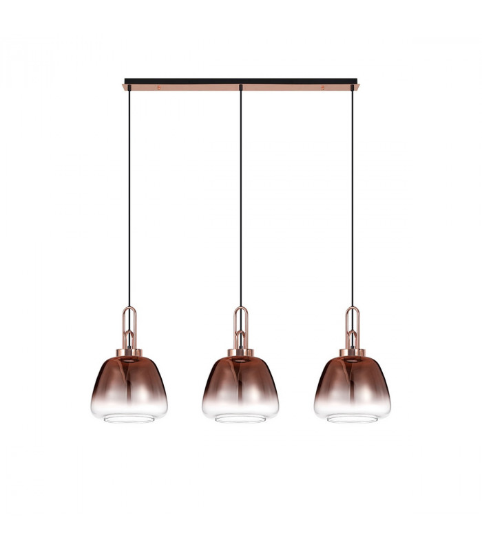 Yorktown Linear Ceiling Pendant 3 Light E27 With 28cm Trapezium Glass Copper Clear Matt Black-4