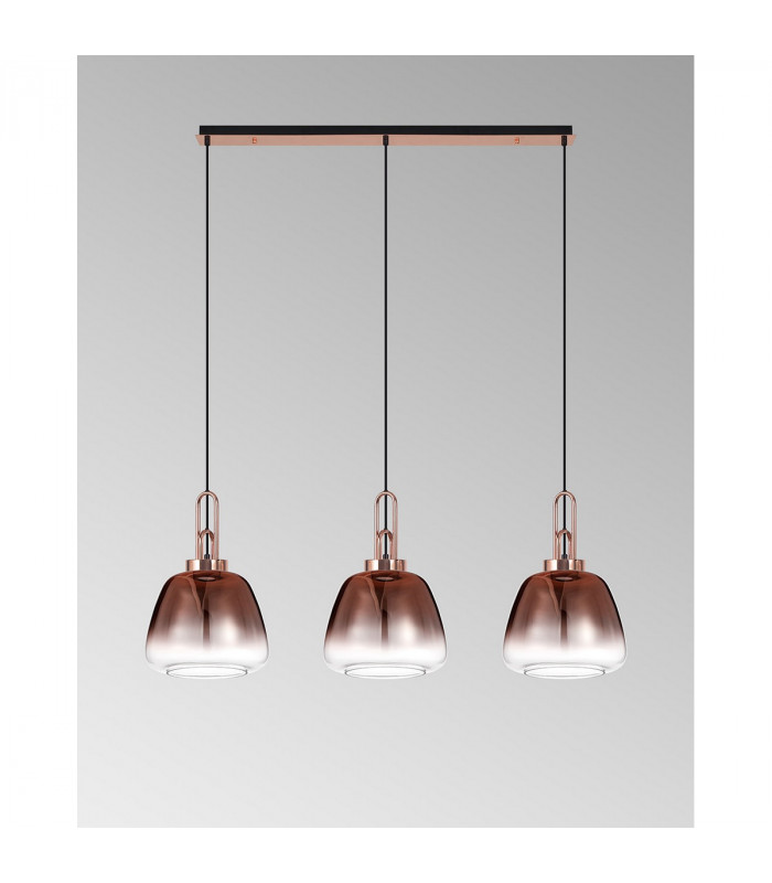Yorktown Linear Ceiling Pendant 3 Light E27 With 28cm Trapezium Glass Copper Clear Matt Black-10
