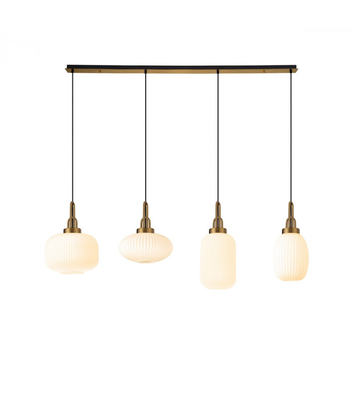 Yorktown Linear Ceiling Pendant 4 Light E27 With Various Glasses Brass Gold Opal Matt Black-1
