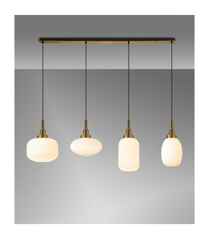 Yorktown Linear Ceiling Pendant 4 Light E27 With Various Glasses Brass Gold Opal Matt Black-3