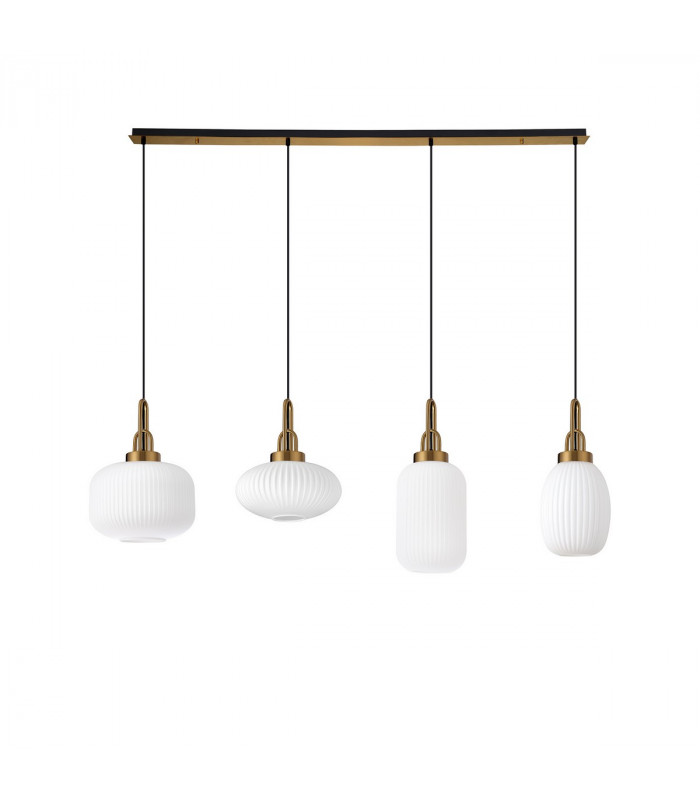 Yorktown Linear Ceiling Pendant 4 Light E27 With Various Glasses Brass Gold Opal Matt Black-4
