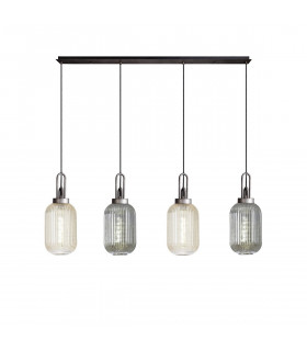 Yorktown Linear Ceiling Pendant 4 Light E27 With 20cm Tubular Ribbed Glass Aged Pewter Champagne Smoked Matt Black-1
