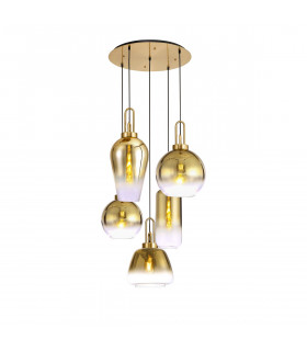 Yorktown 2.5m Round Ceiling Pendant 5 Light E27 With Various Glasses Brass Gold Matt Black-1