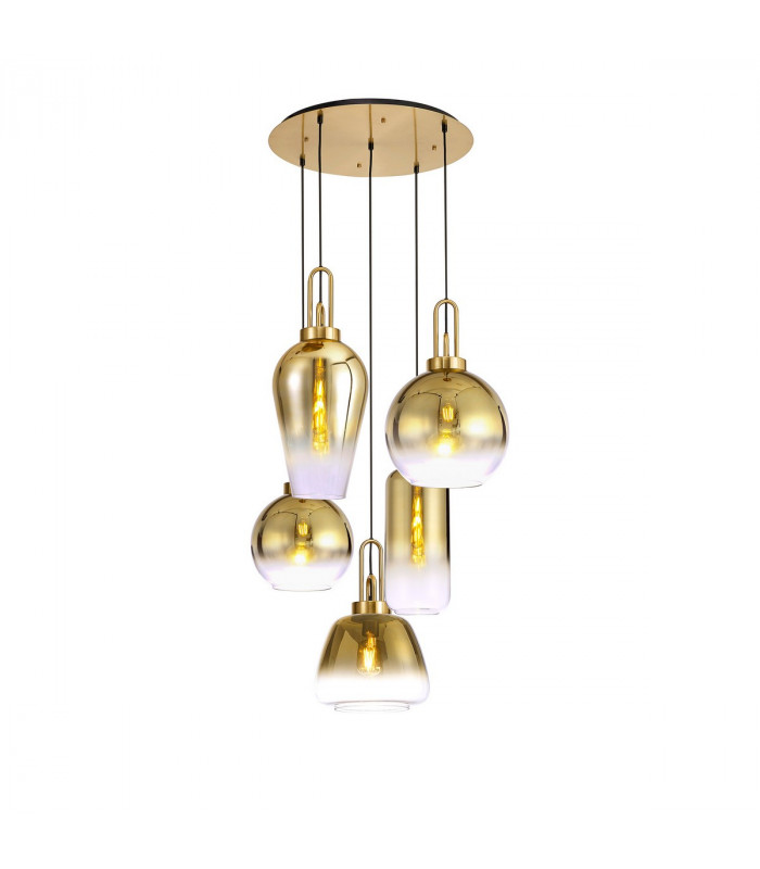 Yorktown 2.5m Round Ceiling Pendant 5 Light E27 With Various Glasses Brass Gold Matt Black-1
