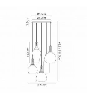 Yorktown 2.5m Round Ceiling Pendant 5 Light E27 With Various Glasses Brass Gold Matt Black-2