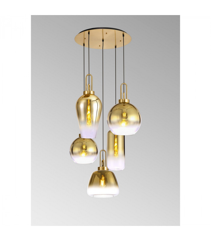 Yorktown 2.5m Round Ceiling Pendant 5 Light E27 With Various Glasses Brass Gold Matt Black-3