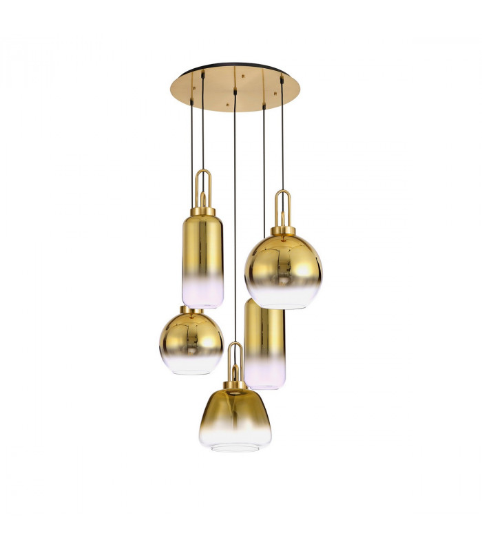 Yorktown 2.5m Round Ceiling Pendant 5 Light E27 With Various Glasses Brass Gold Matt Black-4