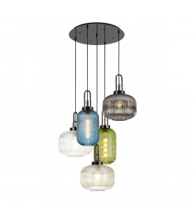 Yorktown 2.5m Round Ceiling Pendant 5 Light E27 With Various Glasses Black Chrome-1