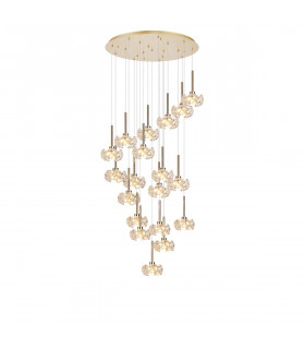 Salisbury 19 Light G9 3.5m Round Multiple Ceiling Pendant With French Gold And Crystal Shade-1