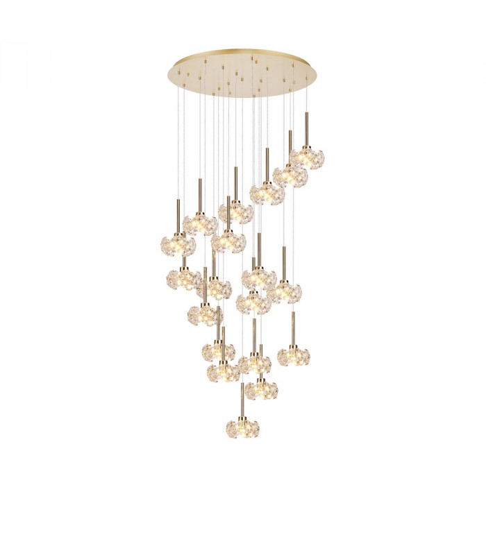 Salisbury 19 Light G9 3.5m Round Multiple Ceiling Pendant With French Gold And Crystal Shade-1