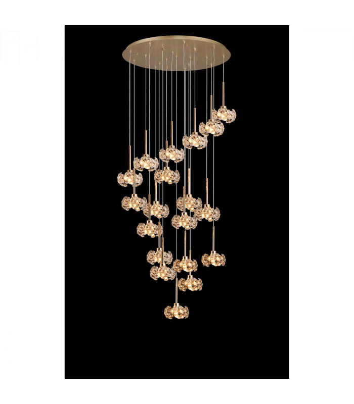 Salisbury 19 Light G9 3.5m Round Multiple Ceiling Pendant With French Gold And Crystal Shade-3
