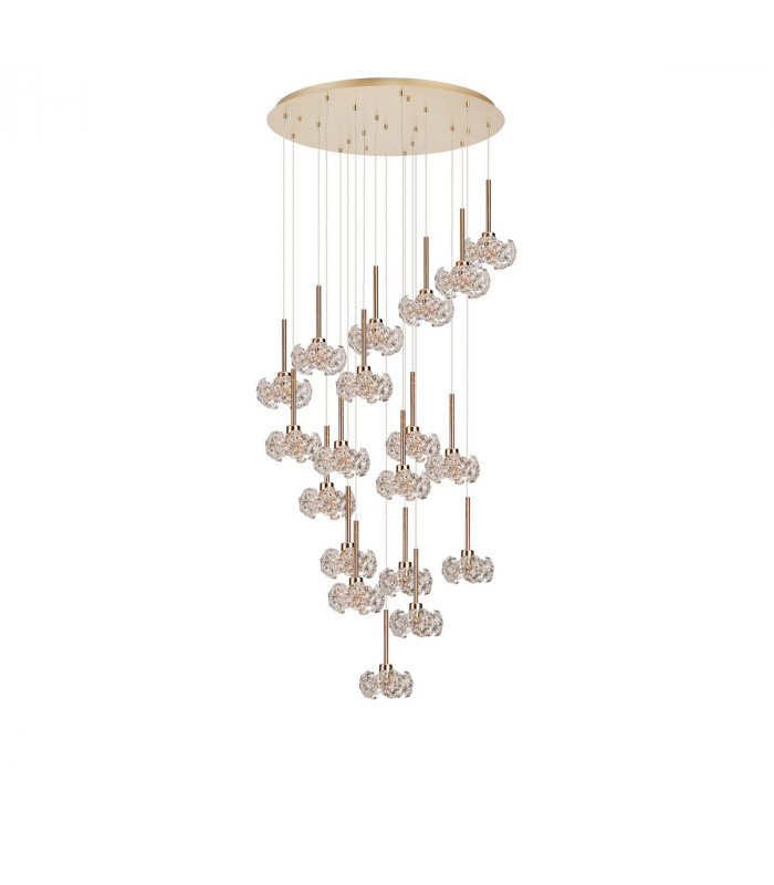Salisbury 19 Light G9 3.5m Round Multiple Ceiling Pendant With French Gold And Crystal Shade-4