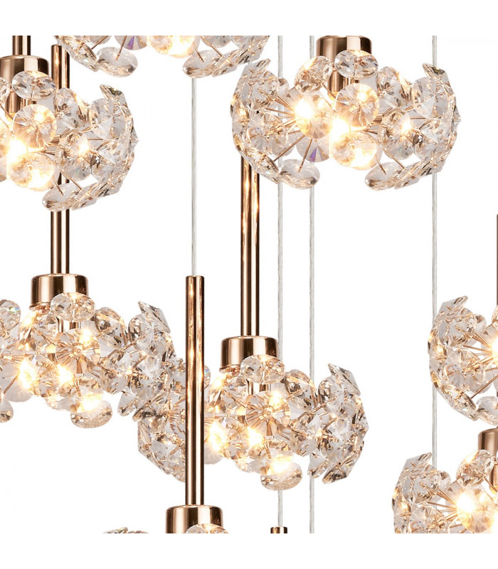 Salisbury 19 Light G9 3.5m Round Multiple Ceiling Pendant With French Gold And Crystal Shade-6