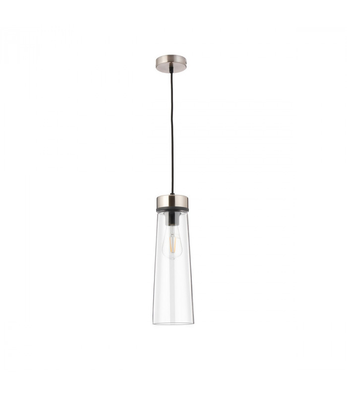 Freedom Ceiling Pendant E27 With Large Clear Cylindrical Cone Glass Satin Nickel Clear Black Fabric-4