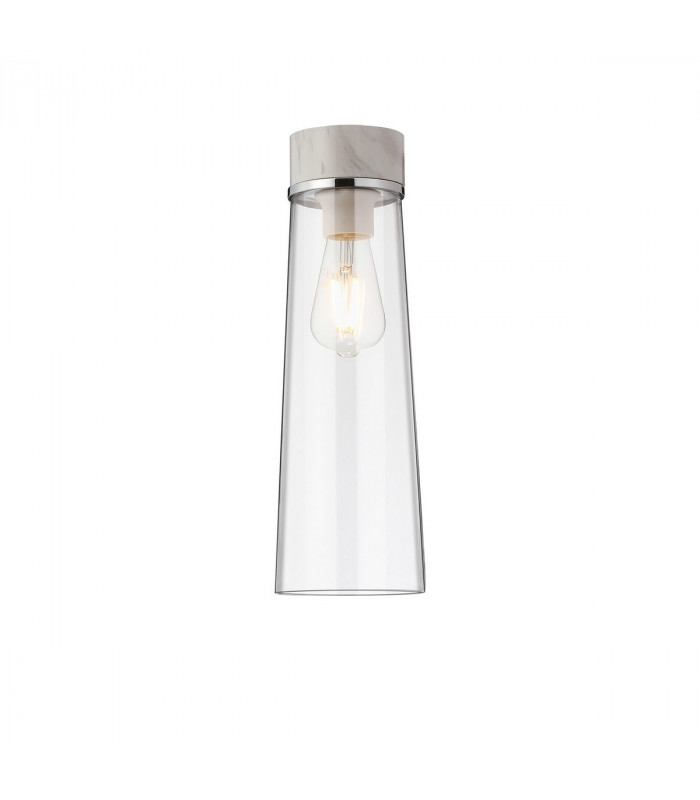 Freedom Ceiling Lamp E27 With Large Clear Cylindrical Cone Glass White Marble Clear-1