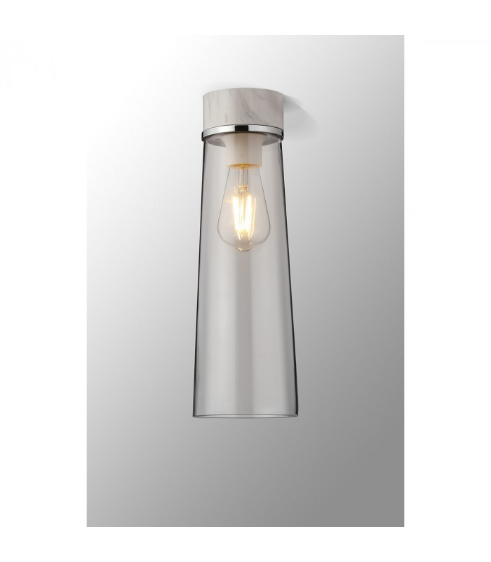 Freedom Ceiling Lamp E27 With Large Clear Cylindrical Cone Glass White Marble Clear-3