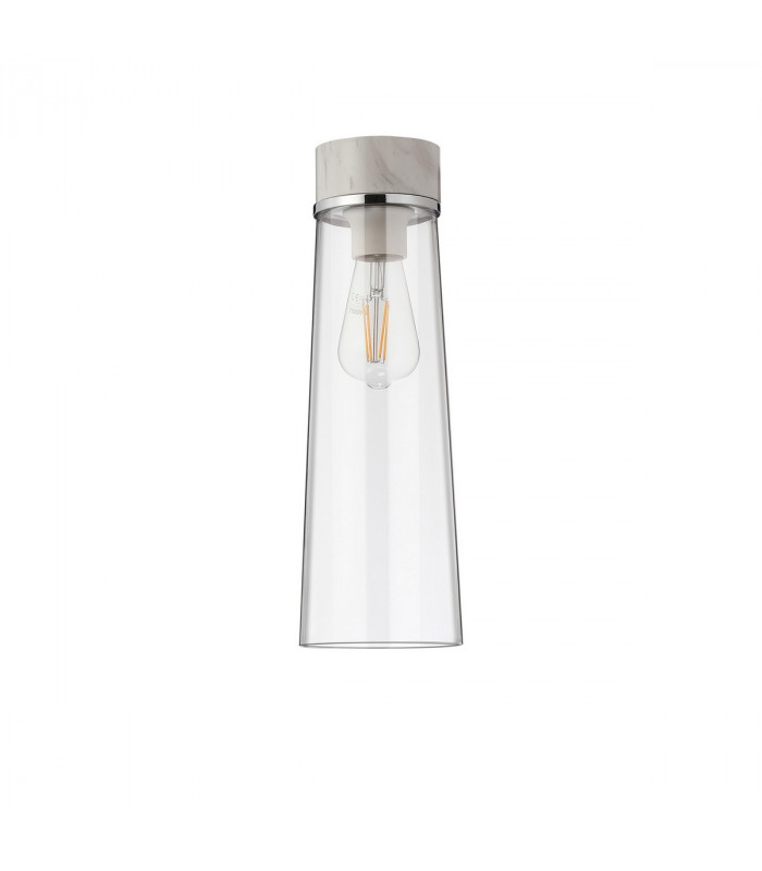 Freedom Ceiling Lamp E27 With Large Clear Cylindrical Cone Glass White Marble Clear-4