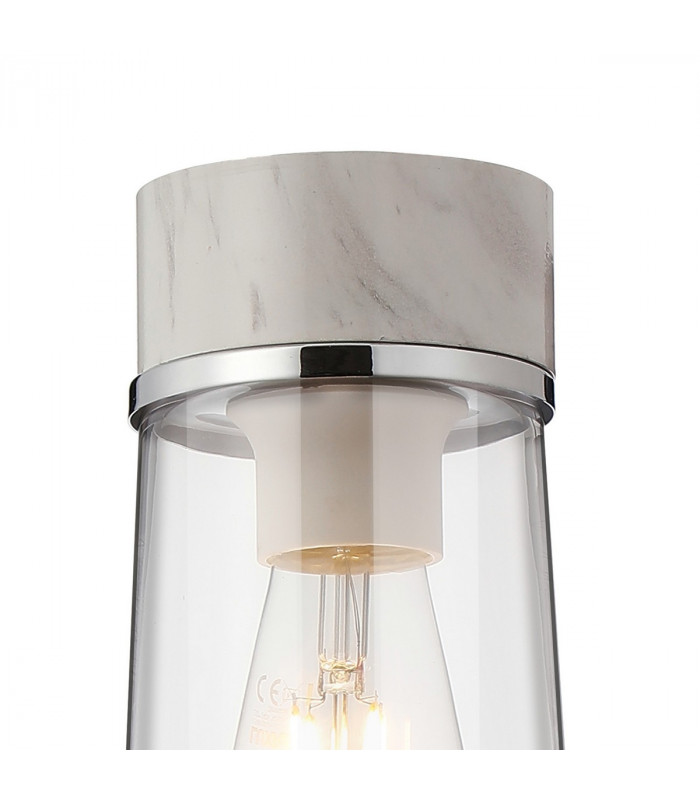 Freedom Ceiling Lamp E27 With Large Clear Cylindrical Cone Glass White Marble Clear-5