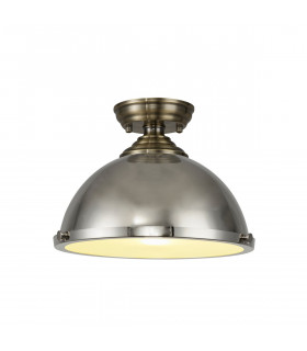 Dresden Flush Ceiling Lamp E27 With Round 31cm Metal Shade Antique Brass Polished Nickel Frosted White-1
