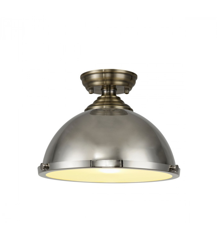 Dresden Flush Ceiling Lamp E27 With Round 31cm Metal Shade Antique Brass Polished Nickel Frosted White-1