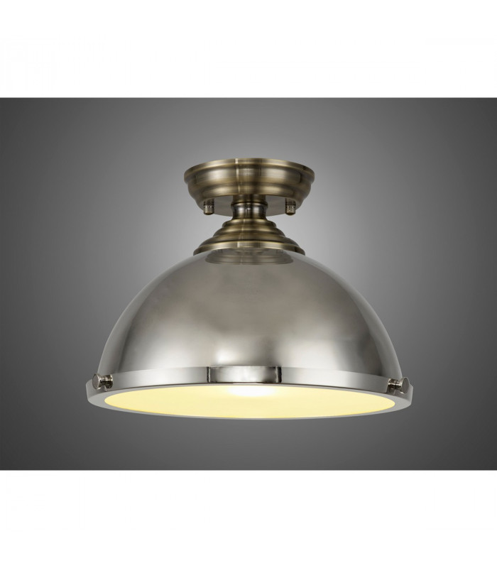 Dresden Flush Ceiling Lamp E27 With Round 31cm Metal Shade Antique Brass Polished Nickel Frosted White-3