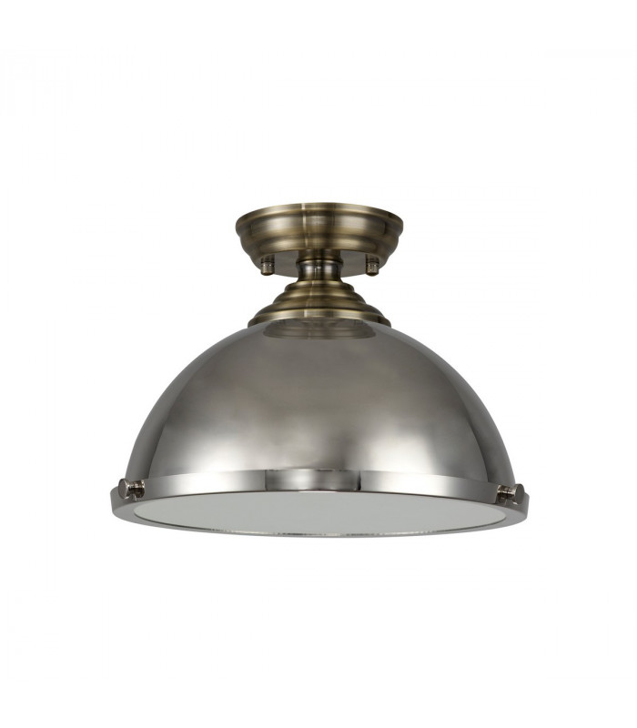 Dresden Flush Ceiling Lamp E27 With Round 31cm Metal Shade Antique Brass Polished Nickel Frosted White-7