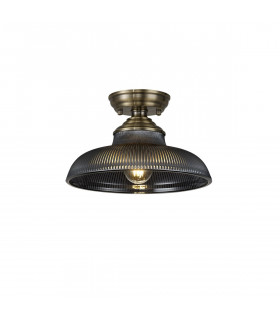 Dresden Flush Ceiling Lamp E27 With Round 30cm Glass Shade Antique Brass Smoked-1