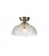Dresden Flush Ceiling Lamp E27 With Flat Round 30cm Patterned Glass Shade Antique Brass Clear-1