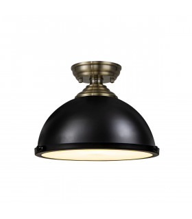 Dresden Flush Ceiling Lamp E27 With Round 31cm Metal Shade Antique Brass Matt Black Frosted White-1
