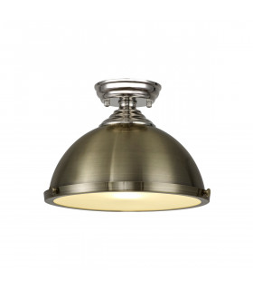 Dresden Flush Ceiling Lamp E27 With Round 31cm Metal Shade Polished Nickel Antique Brass Frosted White-1