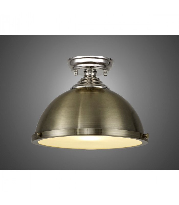 Dresden Flush Ceiling Lamp E27 With Round 31cm Metal Shade Polished Nickel Antique Brass Frosted White-3