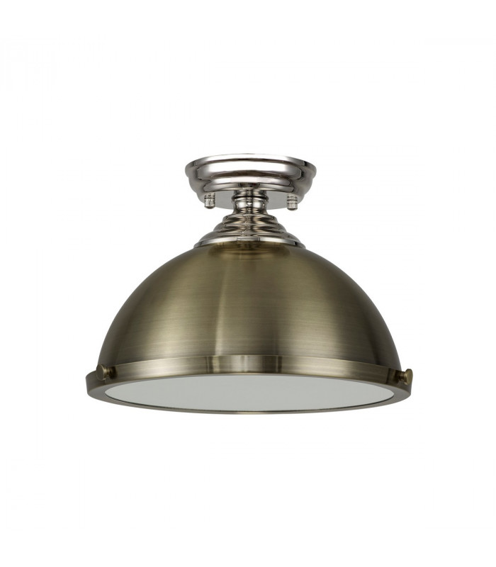 Dresden Flush Ceiling Lamp E27 With Round 31cm Metal Shade Polished Nickel Antique Brass Frosted White-7