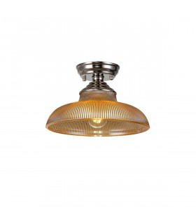 Dresden Flush Ceiling Lamp E27 With Round 30cm Glass Shade Polished Nickel Amber-1