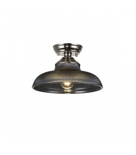 Dresden Flush Ceiling Lamp E27 With Round 30cm Glass Shade Polished Nickel Smoked-1