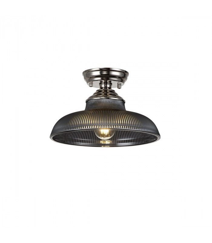 Dresden Flush Ceiling Lamp E27 With Round 30cm Glass Shade Polished Nickel Smoked-1