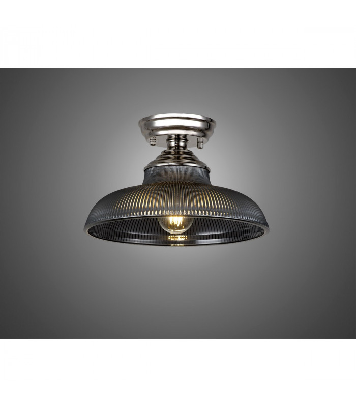 Dresden Flush Ceiling Lamp E27 With Round 30cm Glass Shade Polished Nickel Smoked-3