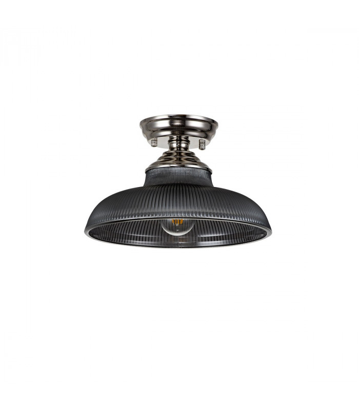 Dresden Flush Ceiling Lamp E27 With Round 30cm Glass Shade Polished Nickel Smoked-7