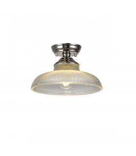 Dresden Flush Ceiling Lamp E27 With Round 30cm Glass Shade Polished Nickel Clear-1