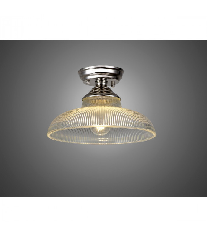 Dresden Flush Ceiling Lamp E27 With Round 30cm Glass Shade Polished Nickel Clear-3