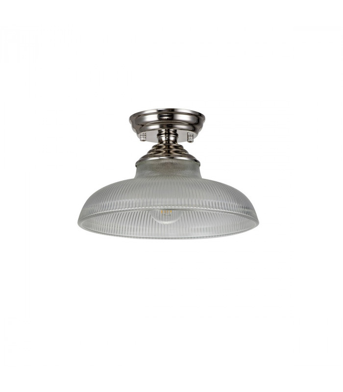 Dresden Flush Ceiling Lamp E27 With Round 30cm Glass Shade Polished Nickel Clear-7