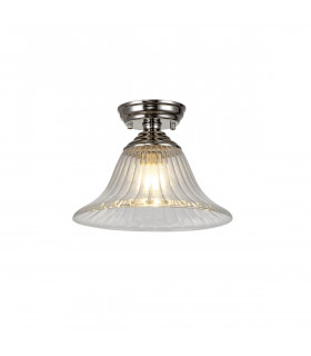 Dresden Flush Ceiling Lamp E27 With Bell 30cm Glass Shade Polished Nickel Clear-1
