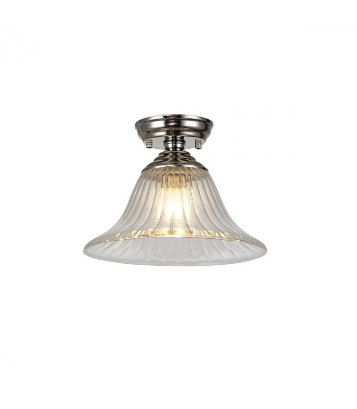 Dresden Flush Ceiling Lamp E27 With Bell 30cm Glass Shade Polished Nickel Clear-1