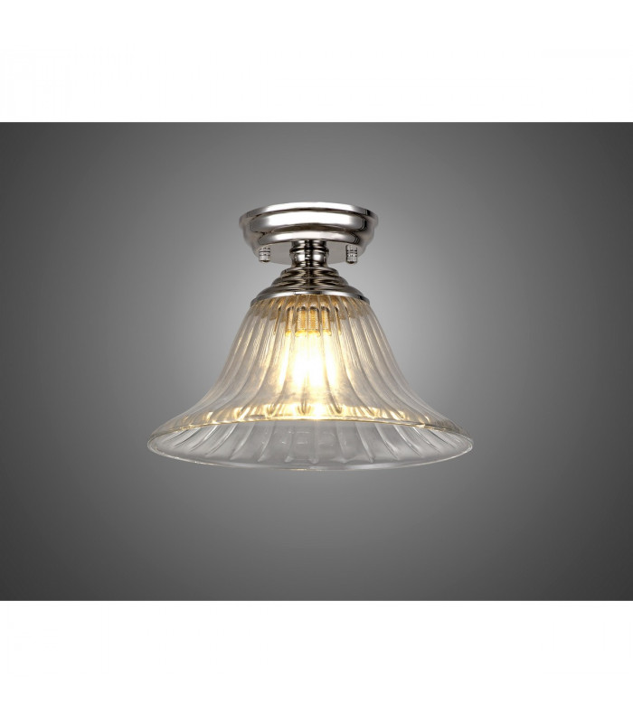 Dresden Flush Ceiling Lamp E27 With Bell 30cm Glass Shade Polished Nickel Clear-3