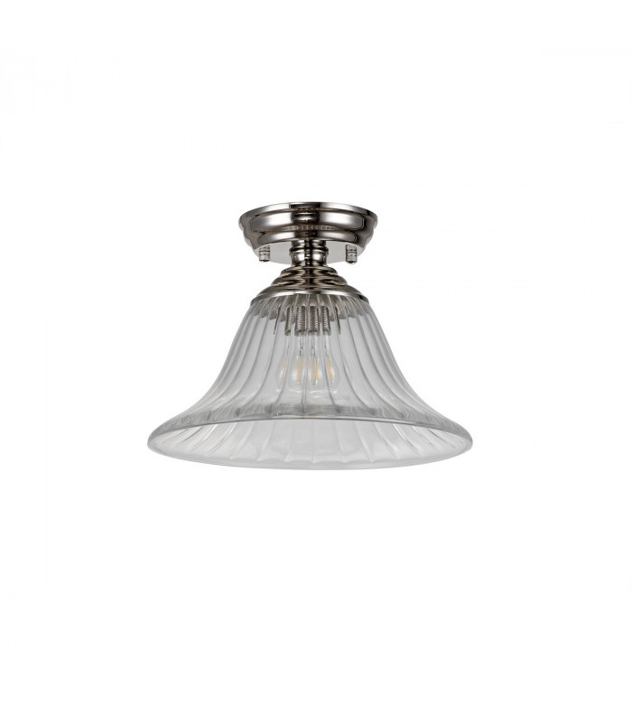 Dresden Flush Ceiling Lamp E27 With Bell 30cm Glass Shade Polished Nickel Clear-7