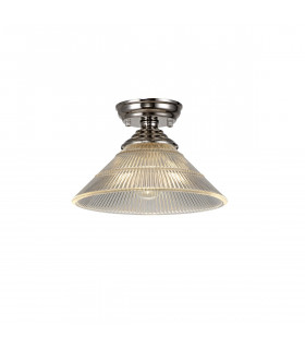 Dresden Flush Ceiling Lamp E27 With Cone 30cm Glass Shade Polished Nickel Clear-1